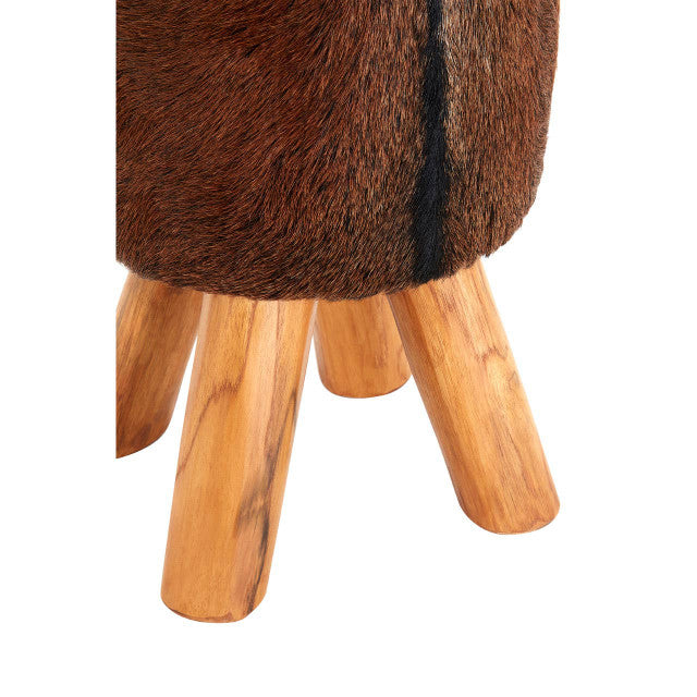 Inca Brown Goat Hide Hair on Leather Round Stool
