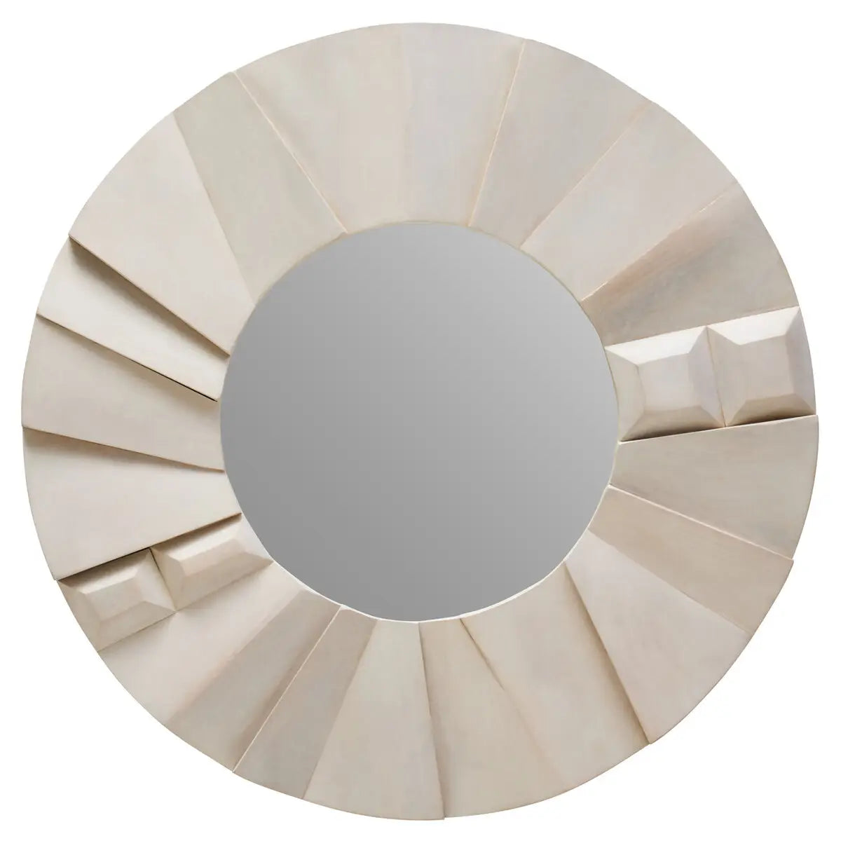 Sita Whitewash Mango Wood Abstract Tile Round Wall Mirror