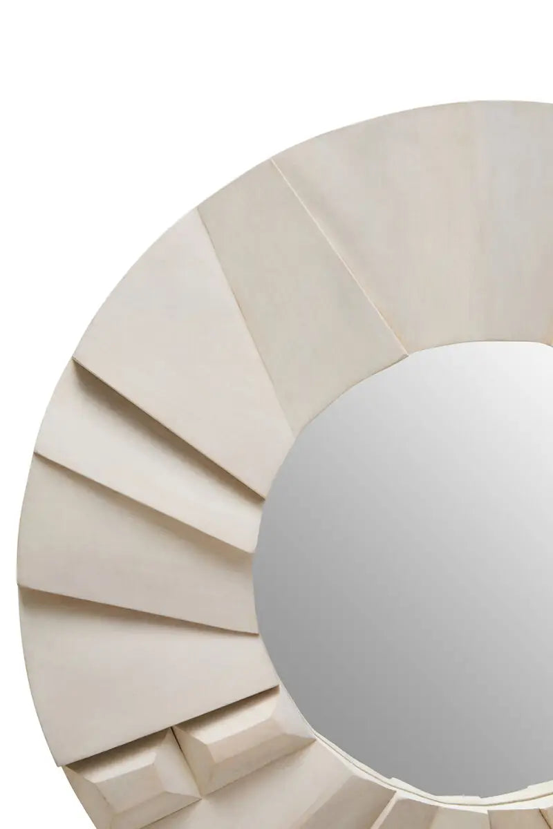 Sita Whitewash Mango Wood Abstract Tile Round Wall Mirror