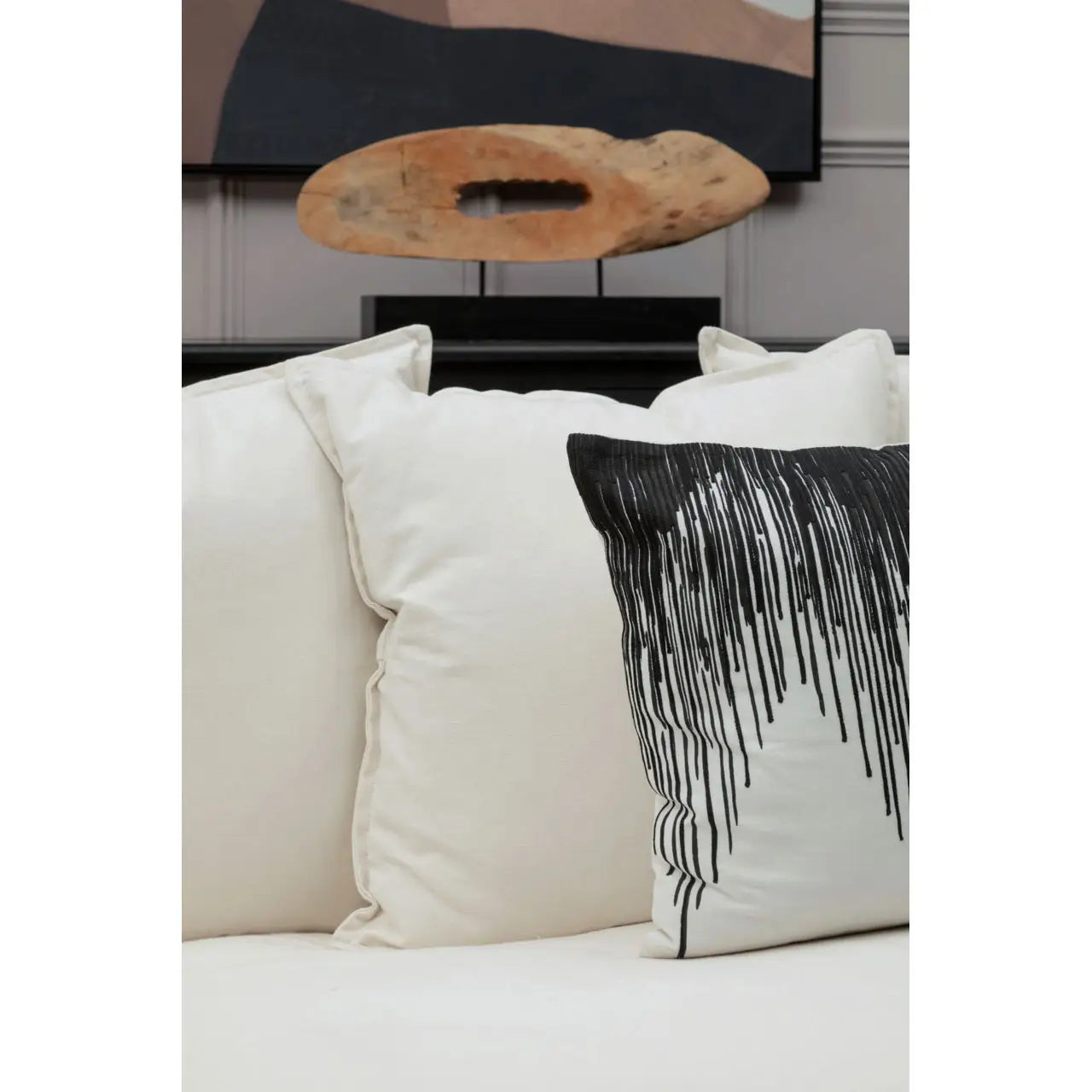 Bosie Ozella Black and White Embroidered Cushion