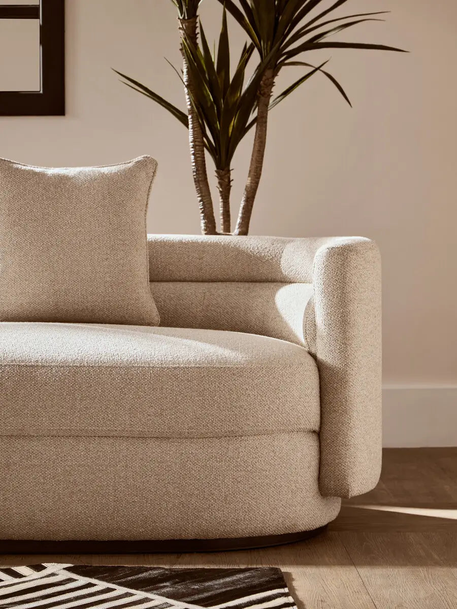 Oratino Ivory Linen 3 Seater Curved Sofa