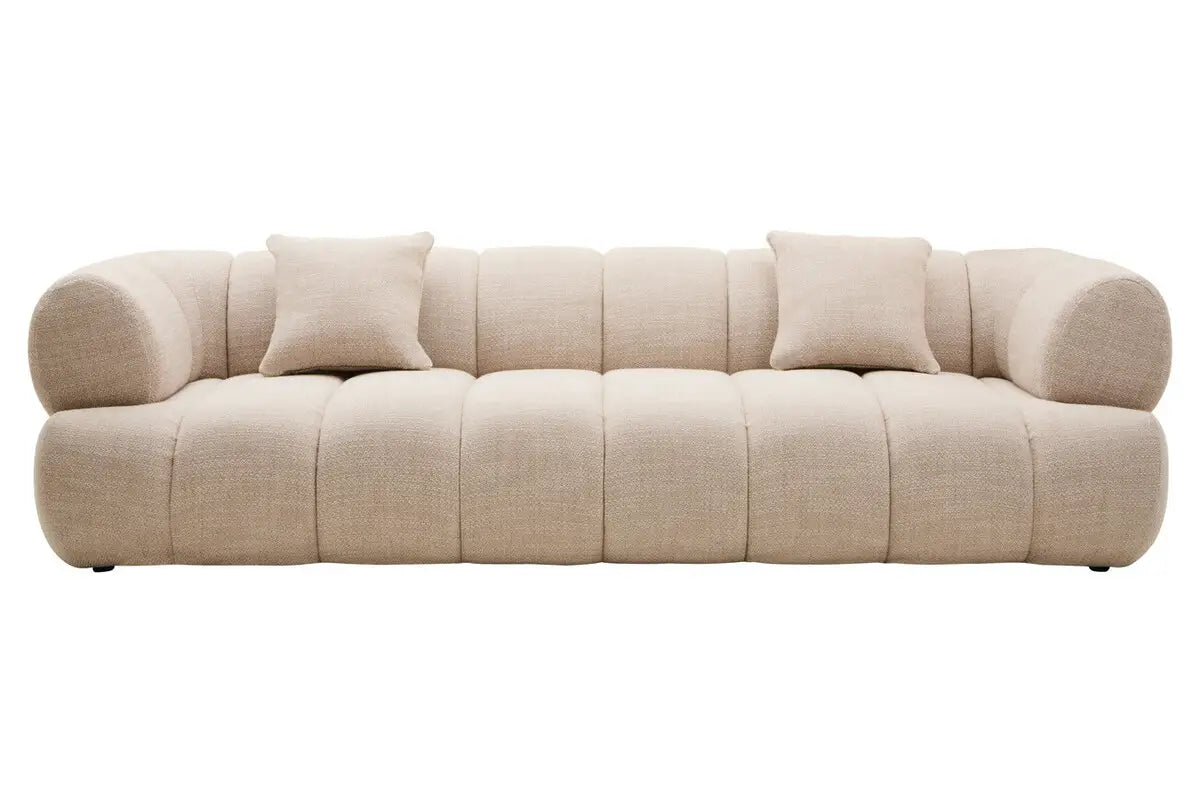 Ordona Cream Linen 3 Seater Curved Sofa