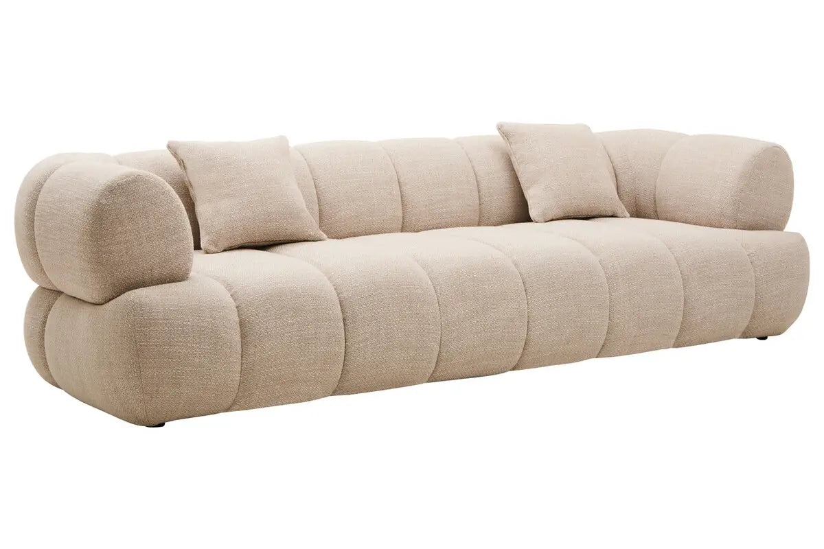 Ordona Cream Linen 3 Seater Curved Sofa