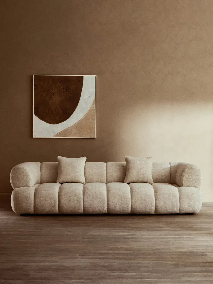 Ordona Cream Linen 3 Seater Curved Sofa