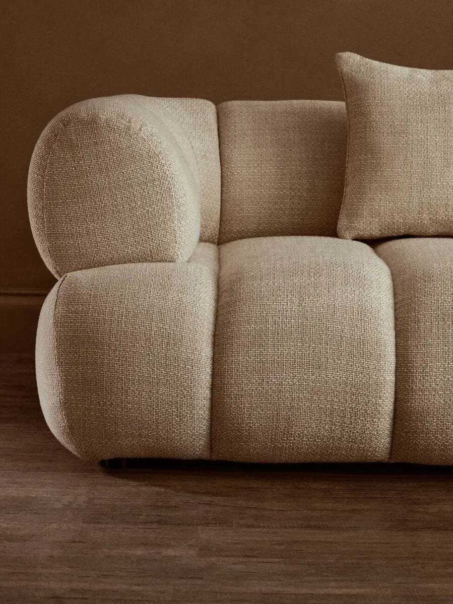 Ordona Cream Linen 3 Seater Curved Sofa