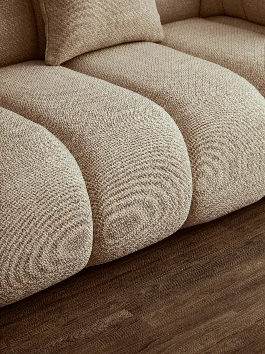 Ordona Cream Linen 3 Seater Curved Sofa