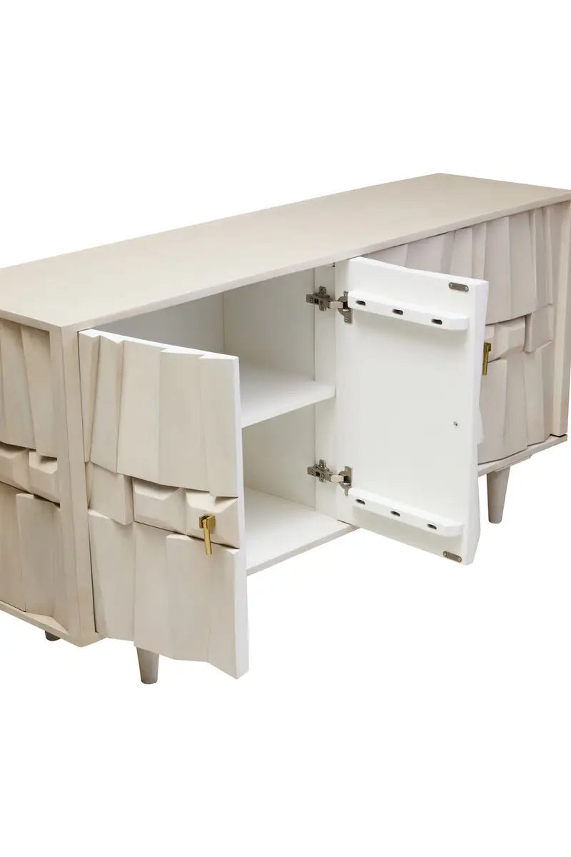 Sita Four Door Whitewash Abstract Sideboard