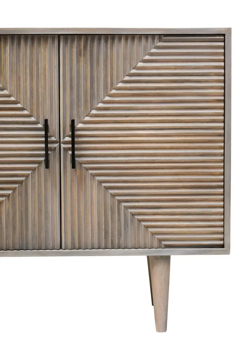 Satna Two Door Greywash Carved Mango Wood Sideboard