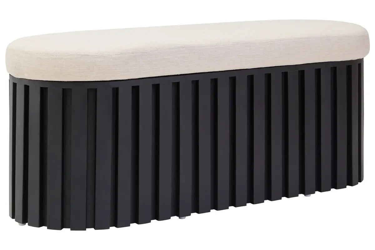 Perdoba Black Mango Wood and Cream Linen Bench