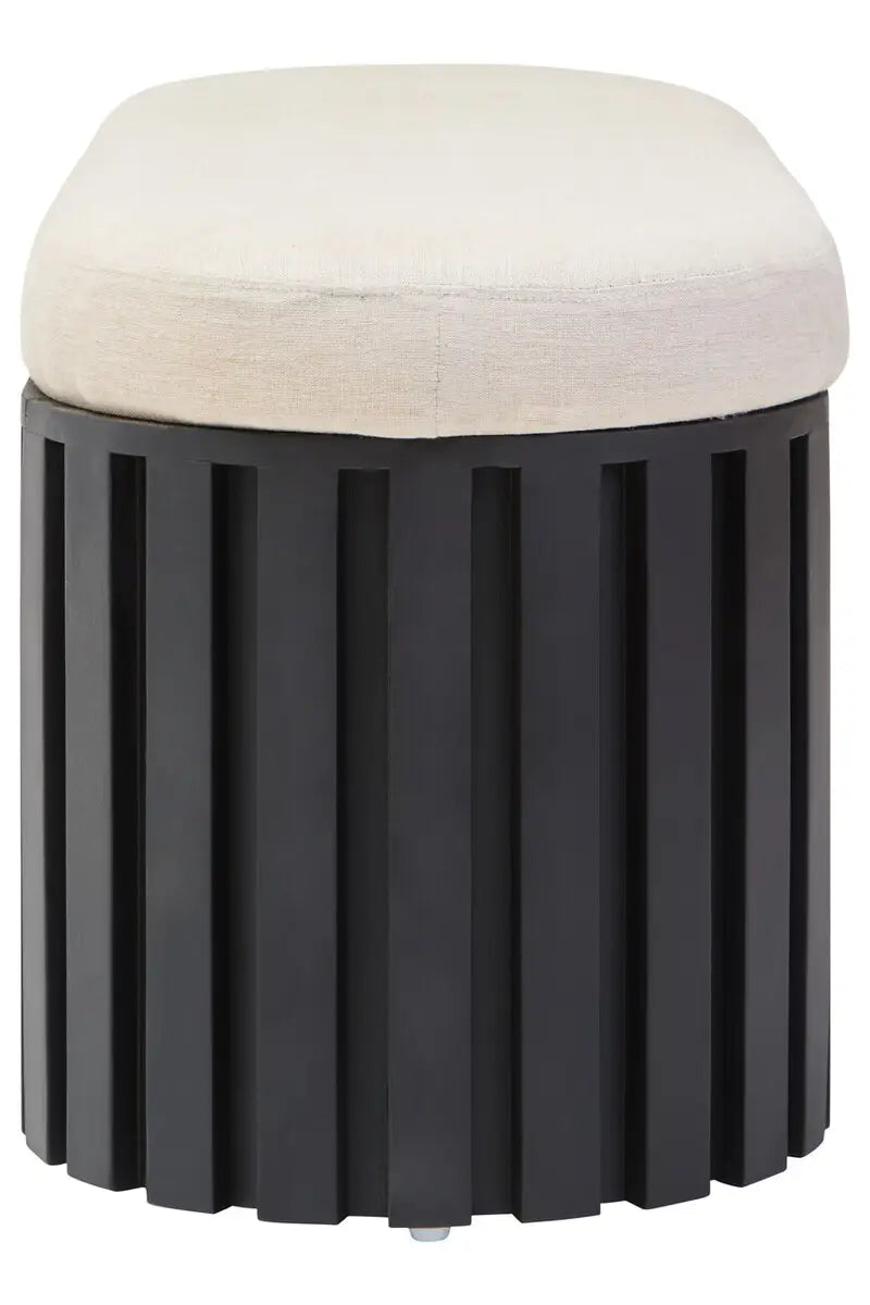 Perdoba Black Mango Wood and Cream Linen Bench