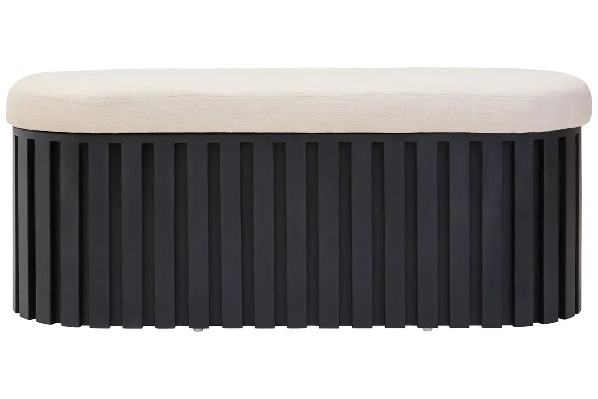 Perdoba Black Mango Wood and Cream Linen Bench