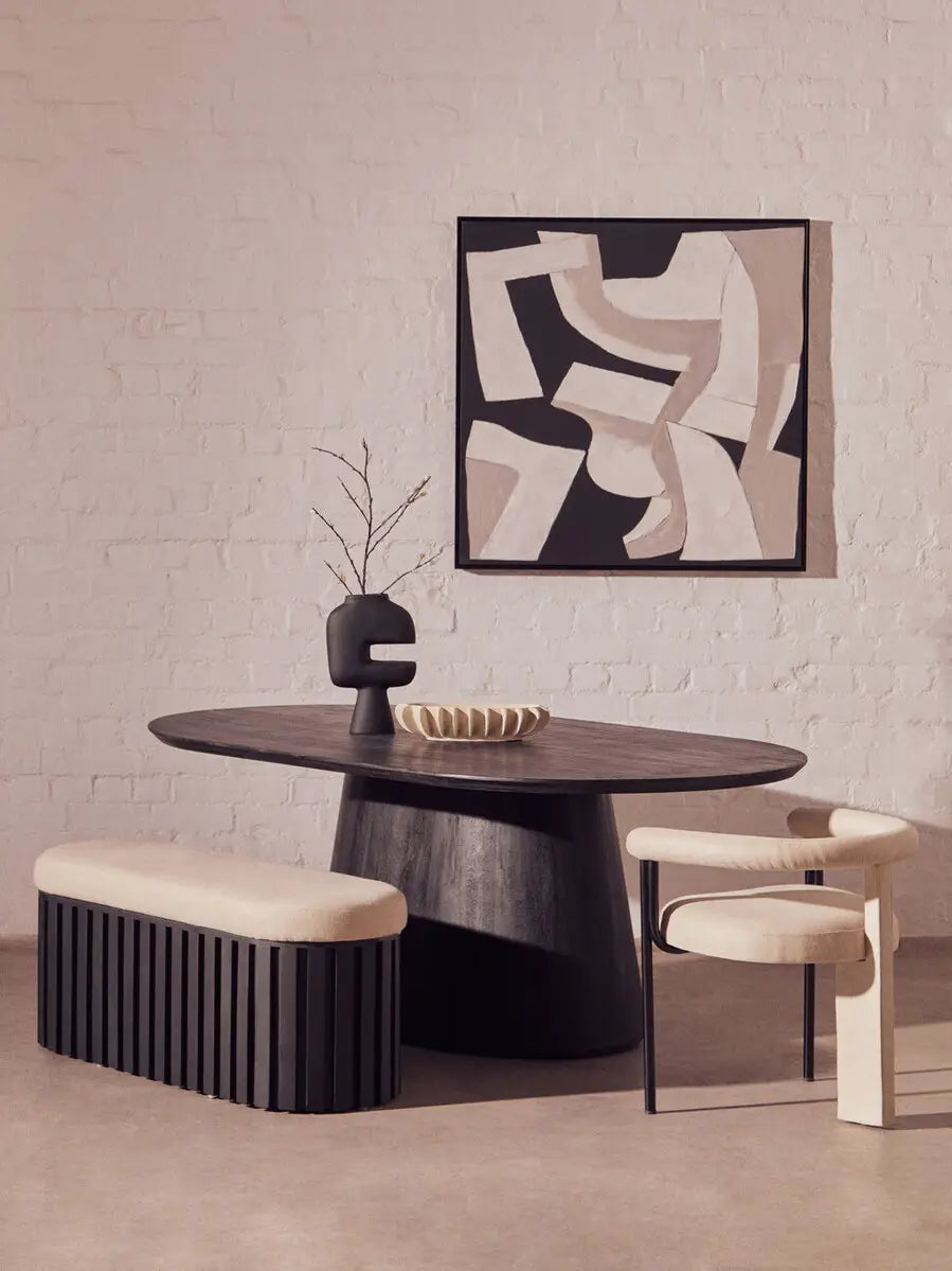 Perdoba Black Mango Wood and Cream Linen Bench