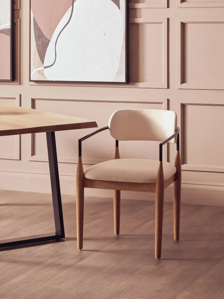 Persolo Cream Textured Dining Chair with Wood Frame