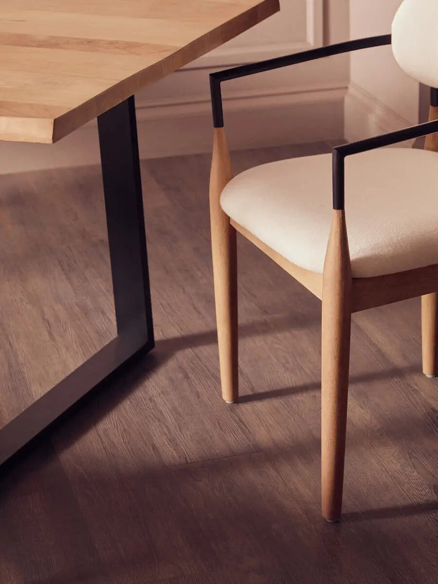 Persolo Cream Textured Dining Chair with Wood Frame