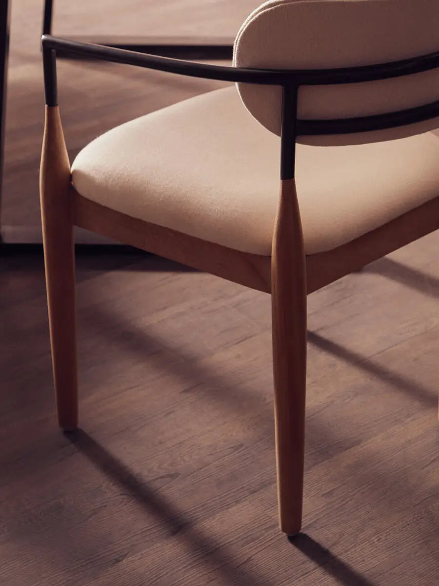 Persolo Cream Textured Dining Chair with Wood Frame