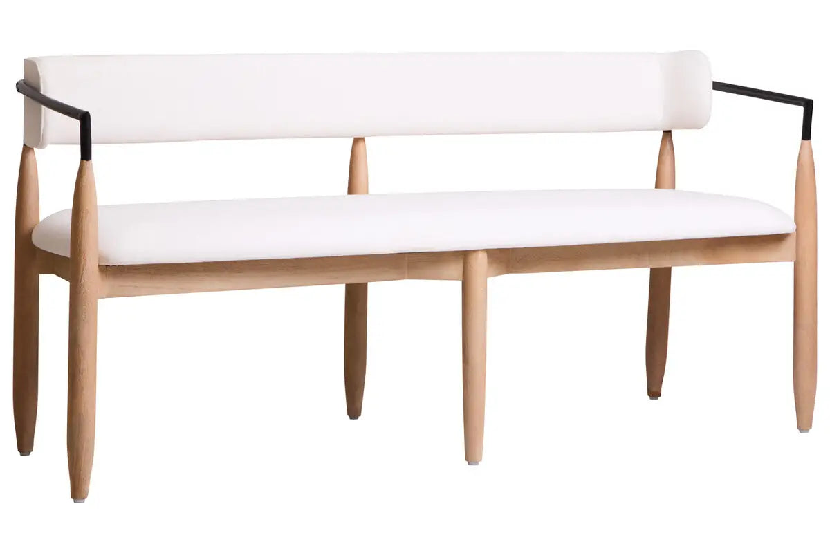 Persolo Cream Textured Fabric Bench with Wood Frame