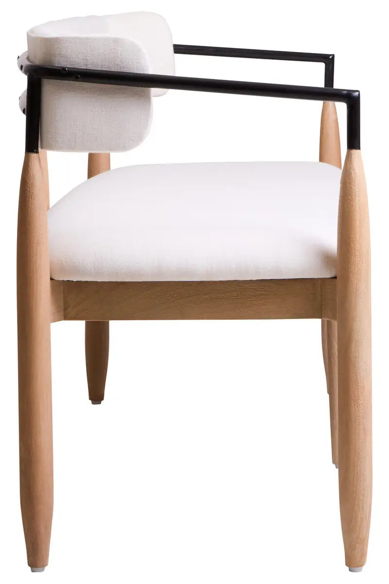 Persolo Cream Textured Fabric Bench with Wood Frame