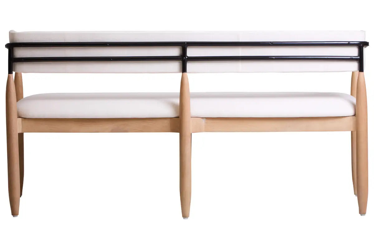 Persolo Cream Textured Fabric Bench with Wood Frame