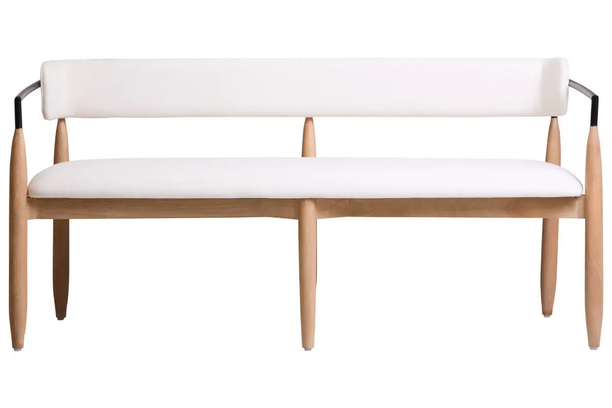 Persolo Cream Textured Fabric Bench with Wood Frame