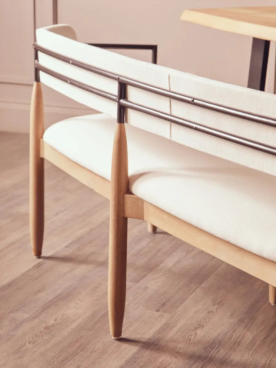 Persolo Cream Textured Fabric Bench with Wood Frame