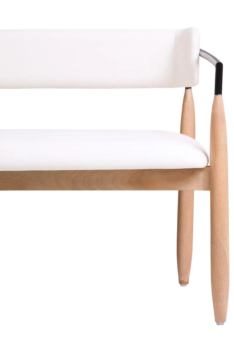 Persolo Cream Textured Fabric Bench with Wood Frame