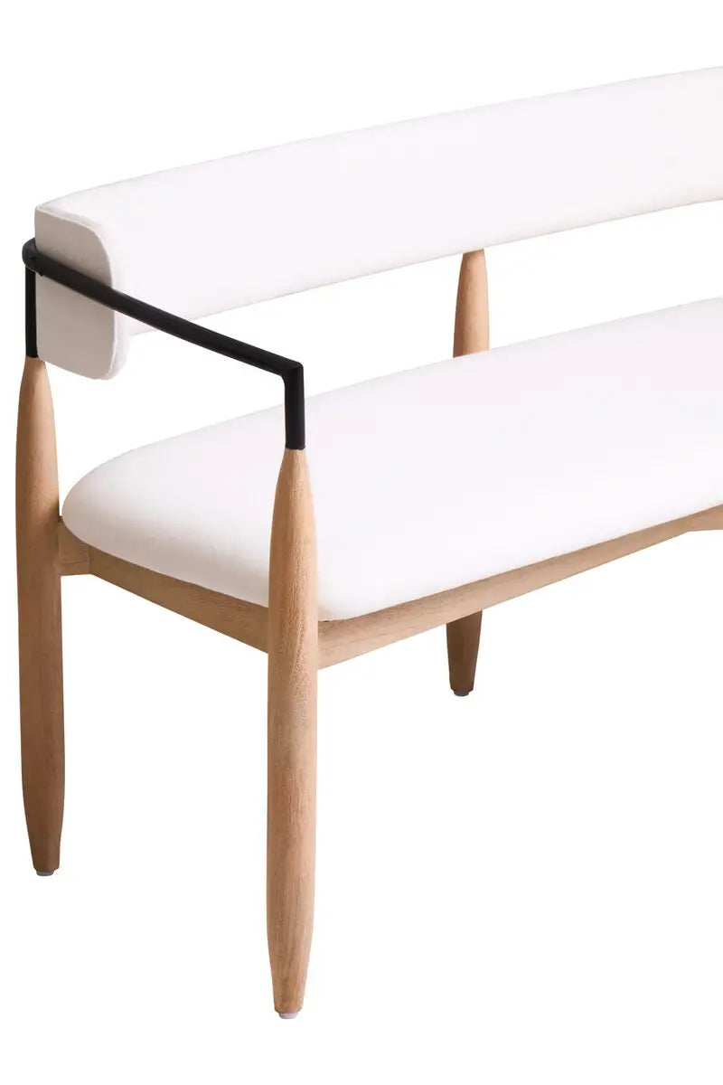 Persolo Cream Textured Fabric Bench with Wood Frame