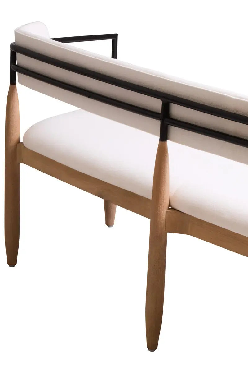 Persolo Cream Textured Fabric Bench with Wood Frame