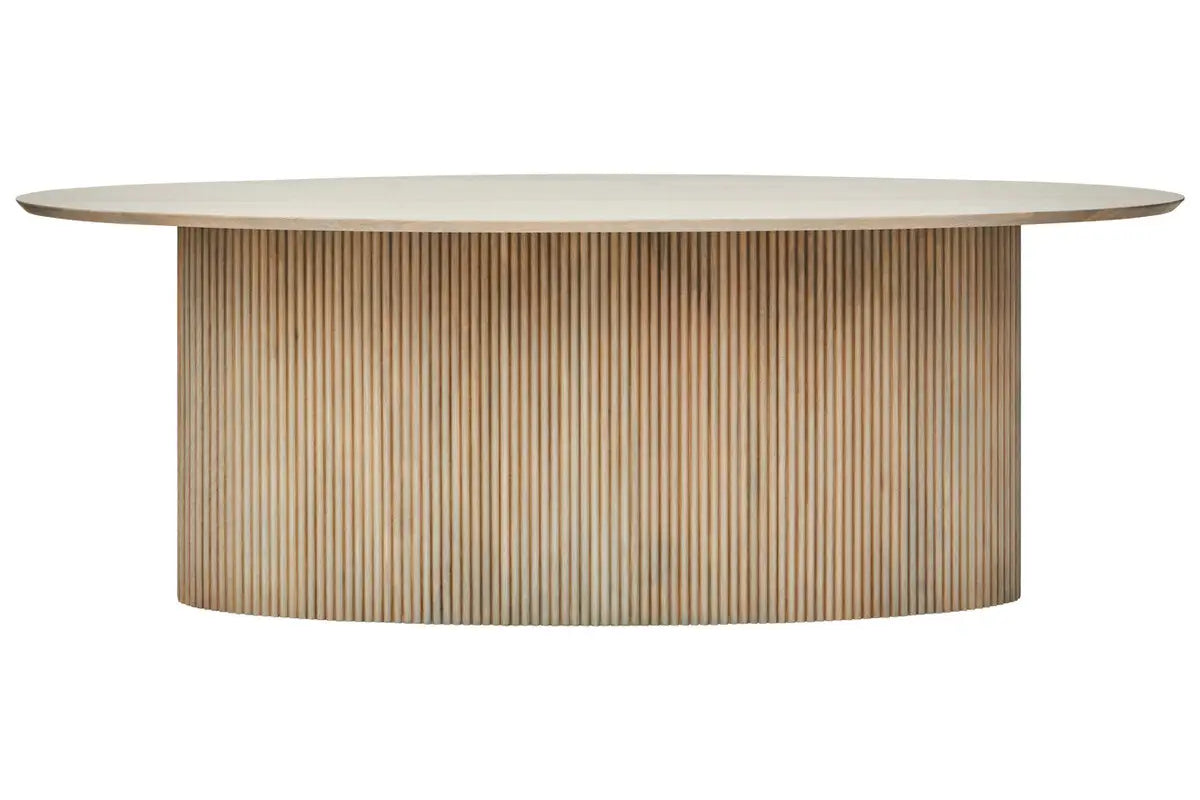 Torello Mango Wood Grey Finish Ridge Detail Oval Dining Table