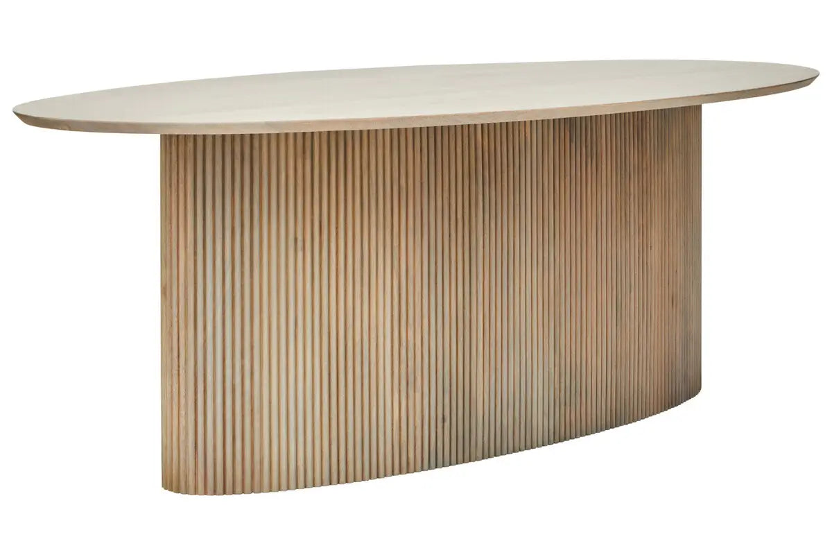 Torello Mango Wood Grey Finish Ridge Detail Oval Dining Table