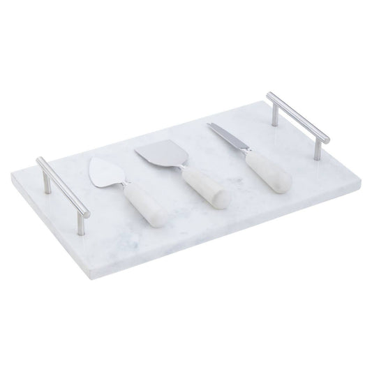 Marina White Marble Cheese Board and Knife Set