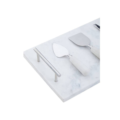 Marina White Marble Cheese Board and Knife Set