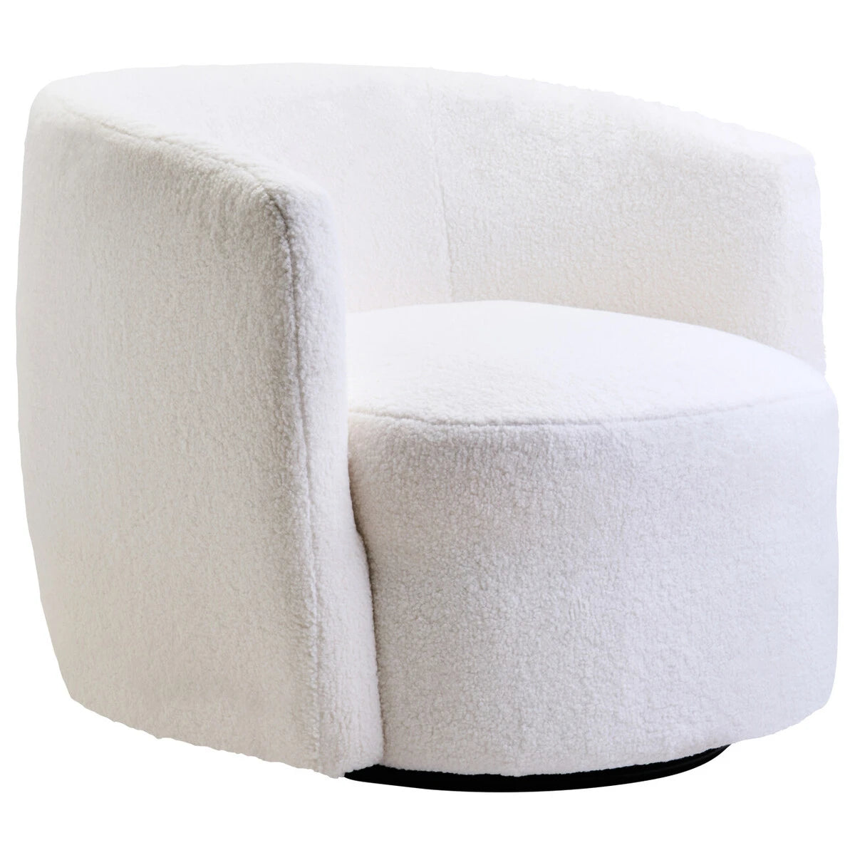 Montreal Ivory Boucle Effect Curved Lounge Chair With Swivel Base