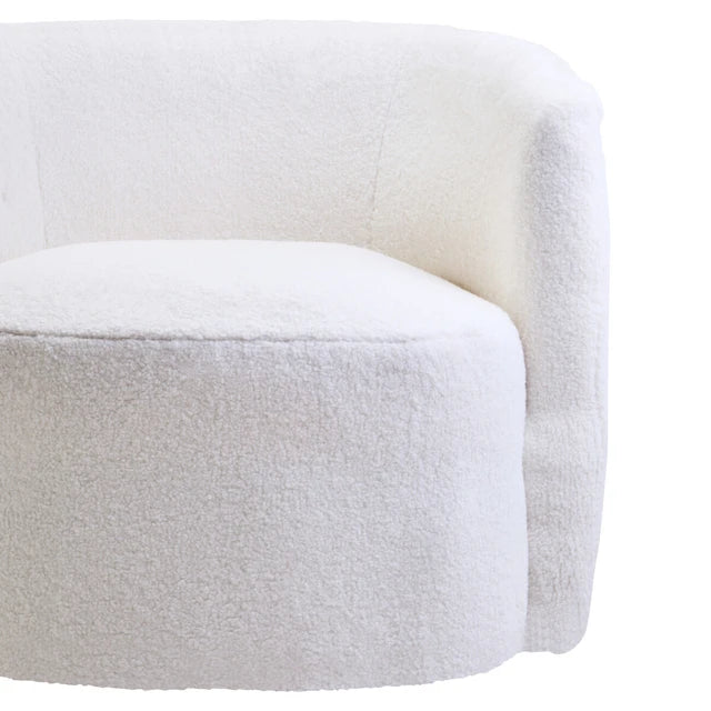 Montreal Ivory Boucle Effect Curved Lounge Chair With Swivel Base