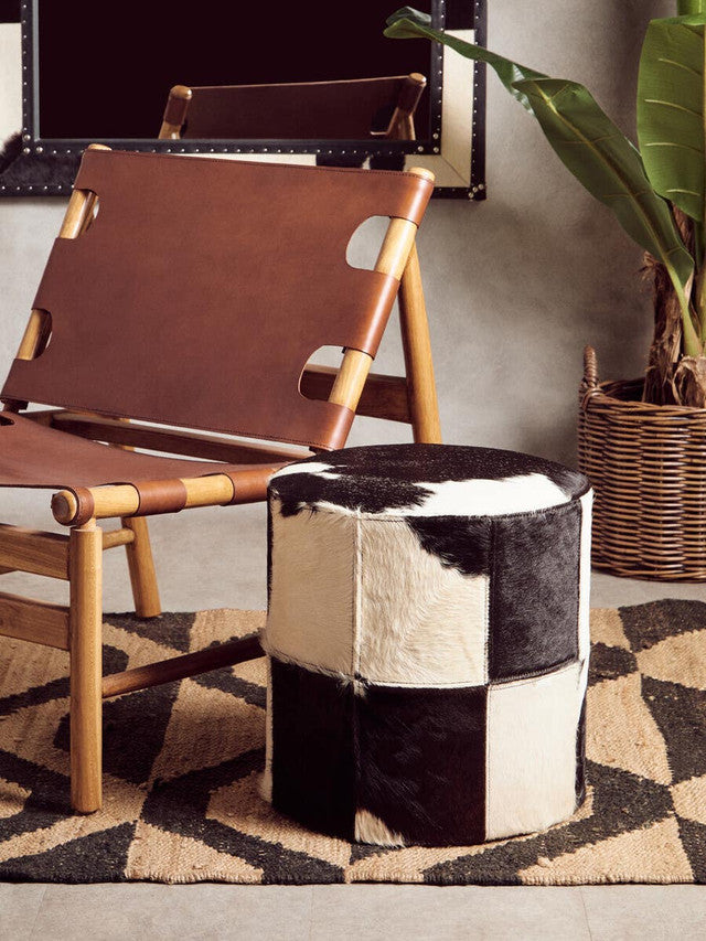 Kensington Townhouse Black And White Cowhide Stool
