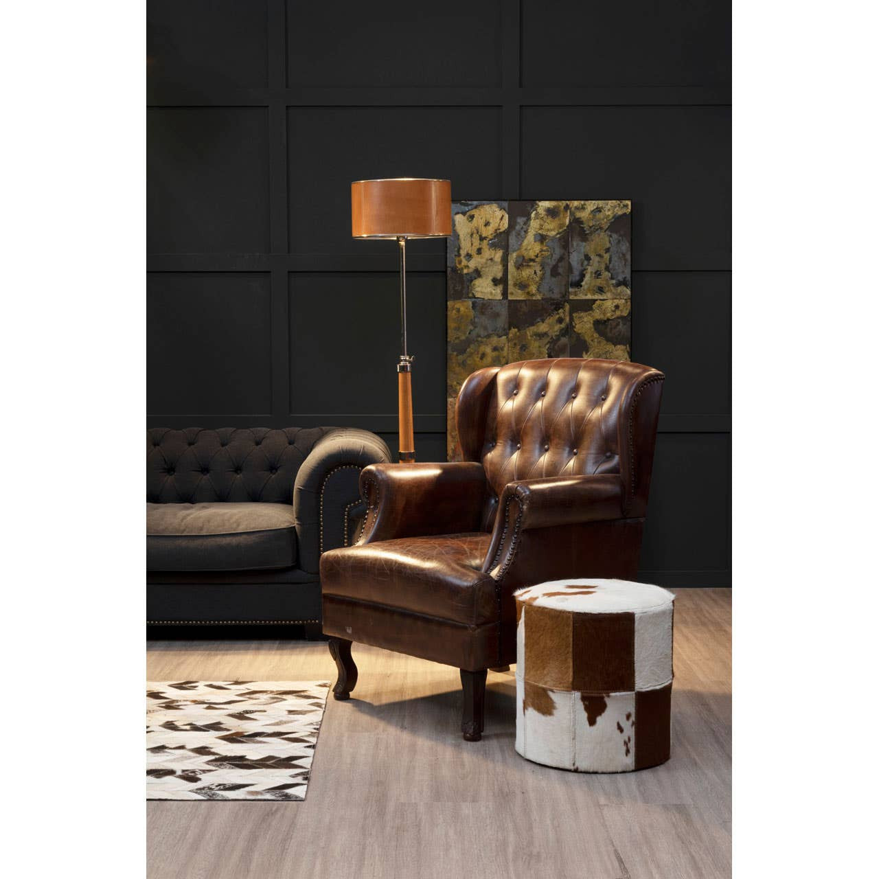 Kensington Townhouse Brown And White Genuine Cowhide Ottoman