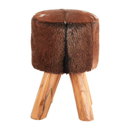 Inca Brown Goat Hide Hair on Leather Round Stool