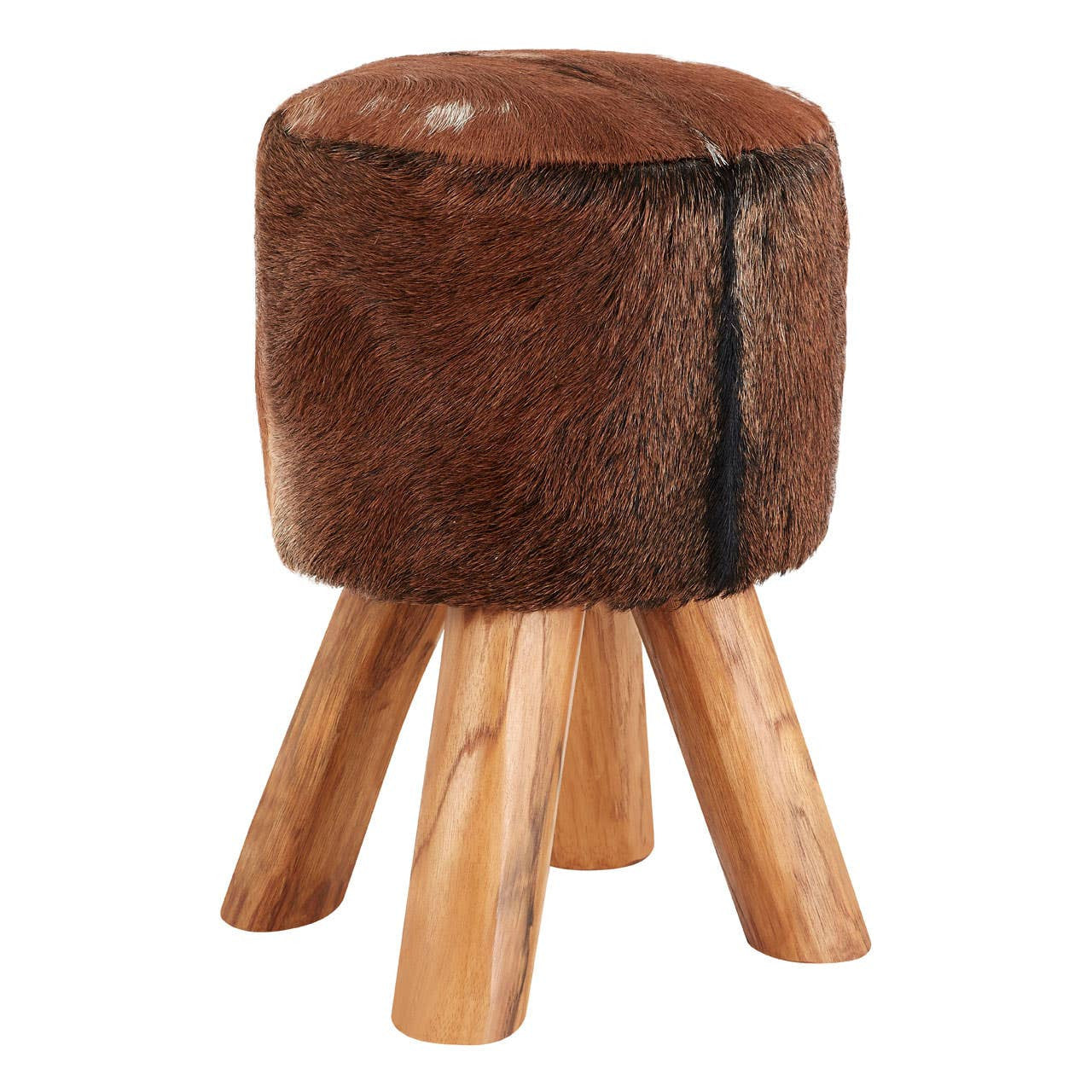 Inca Brown Goat Hide Hair on Leather Round Stool