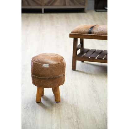 Inca Brown Goat Hide Hair on Leather Round Stool