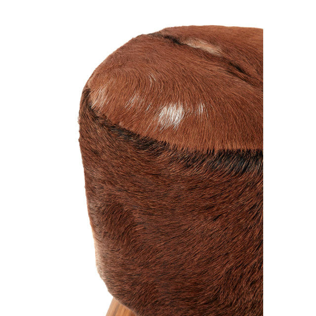 Inca Brown Goat Hide Hair on Leather Round Stool