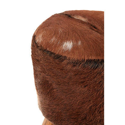 Inca Brown Goat Hide Hair on Leather Round Stool