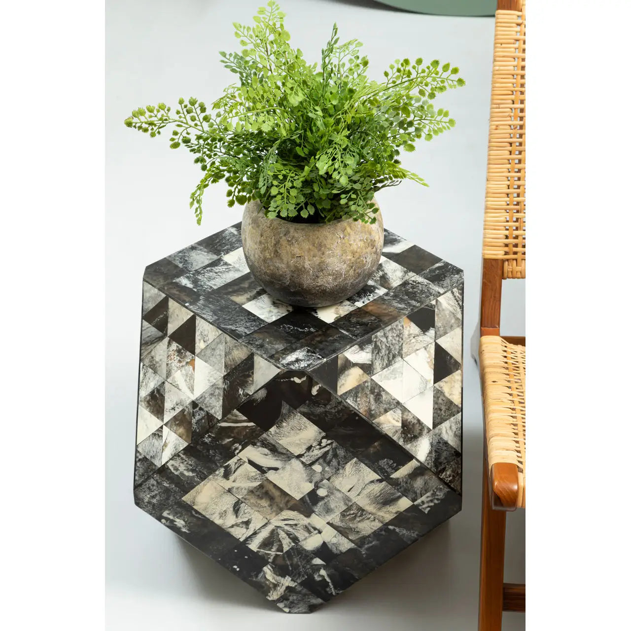 Marlox Antique Green Geometric Stool