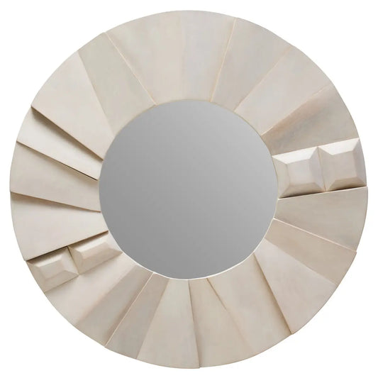 Sita Whitewash Mango Wood Abstract Tile Round Wall Mirror