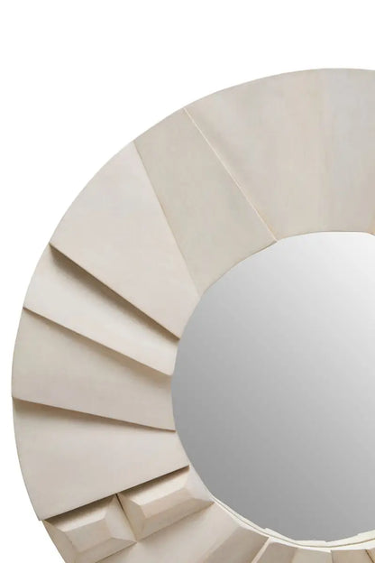 Sita Whitewash Mango Wood Abstract Tile Round Wall Mirror