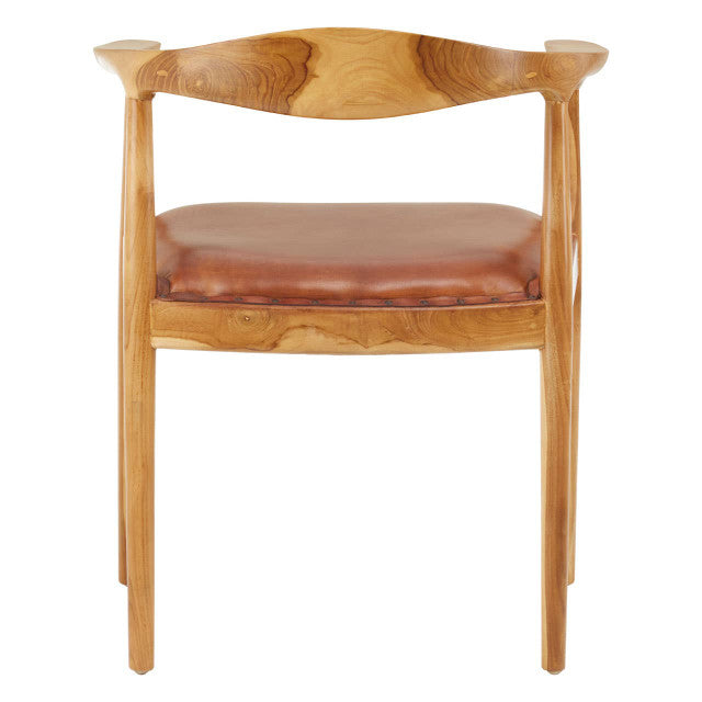 Kendari Brown Leather and Teak Wood Chair