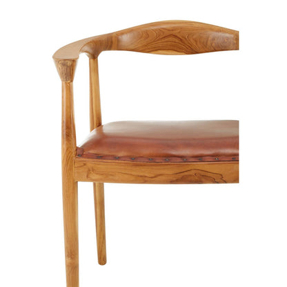 Kendari Brown Leather and Teak Wood Chair