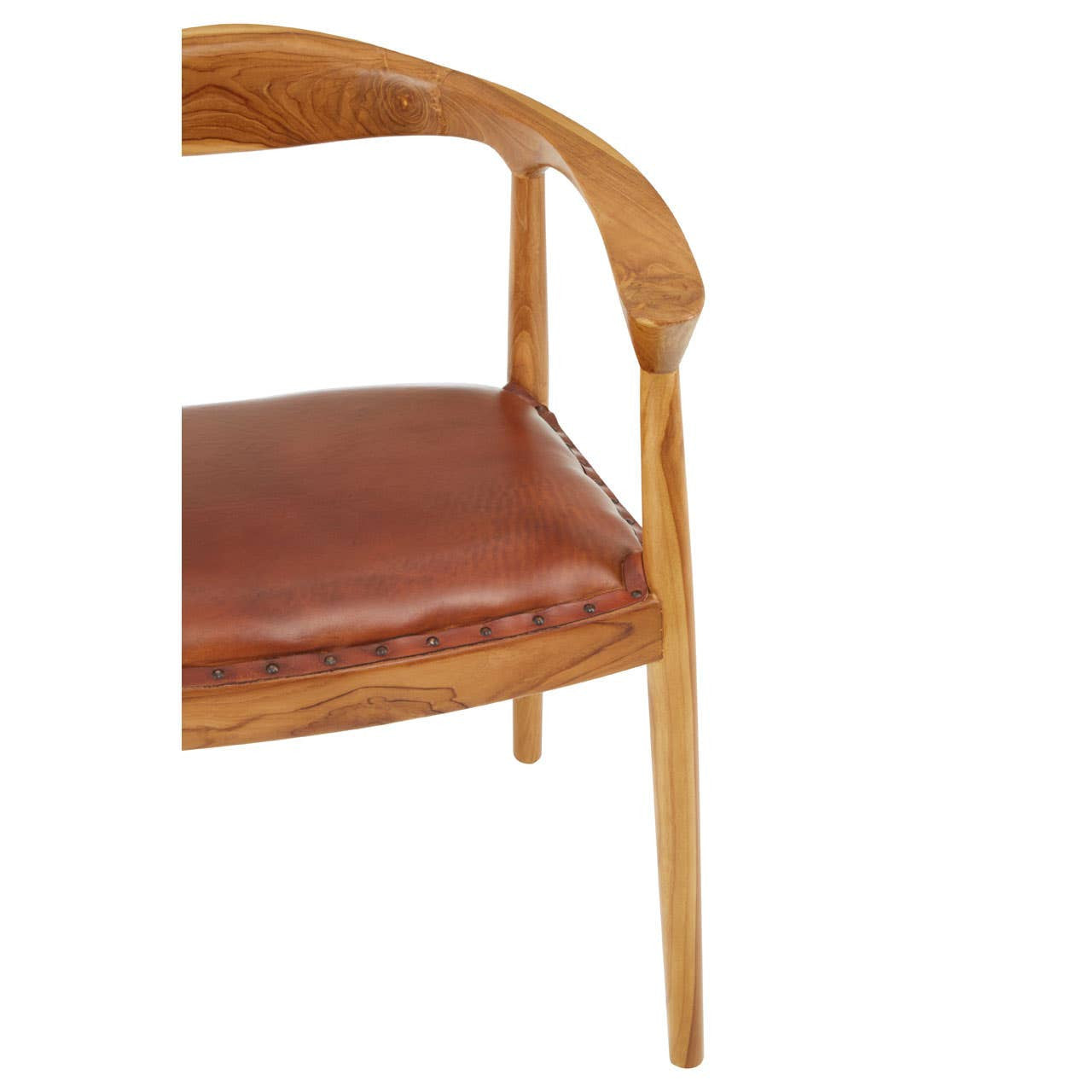Kendari Brown Leather and Teak Wood Chair