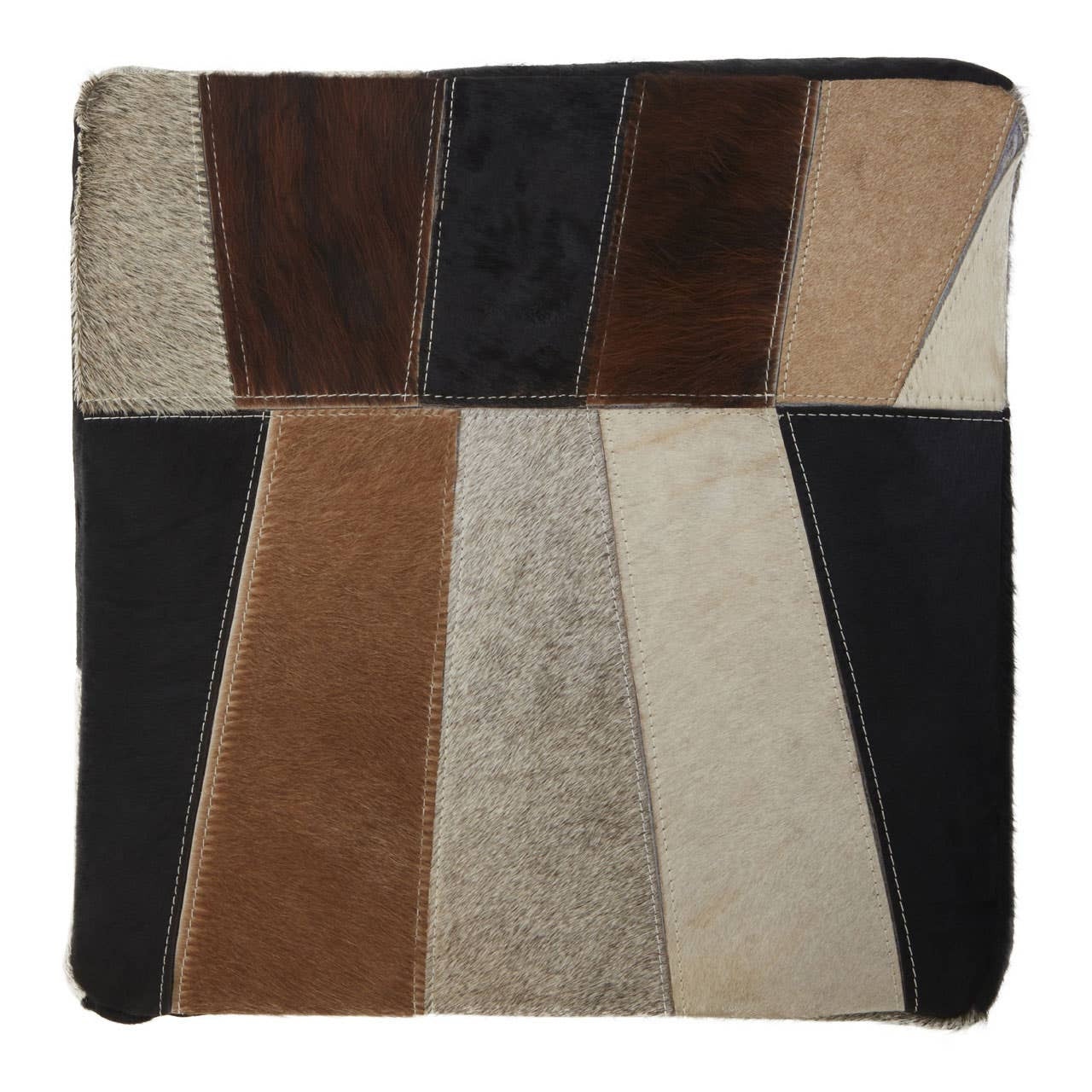 Safira Hair on Leather Pouffe in Geometric Patchwork Design