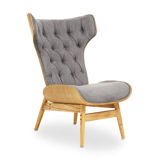 Vinsi Dark Grey Velvet Chair with Winged Back