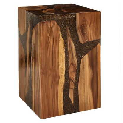 Sakra Resin and Teak Wood Side Table and Stool