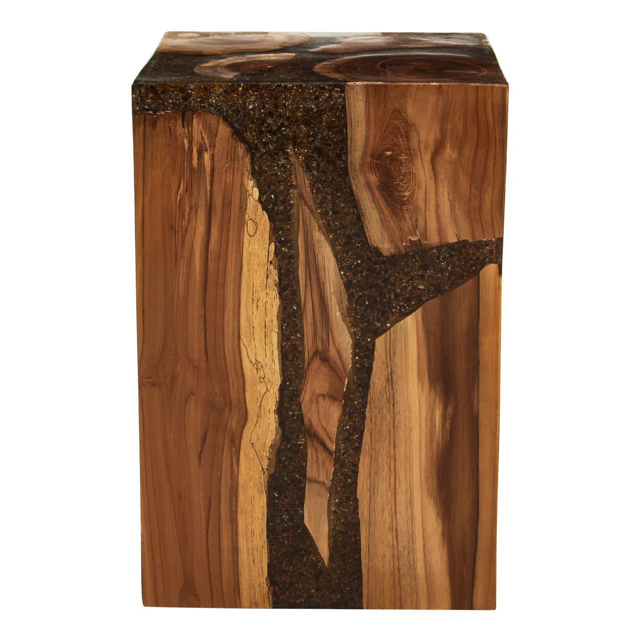 Sakra Resin and Teak Wood Side Table and Stool